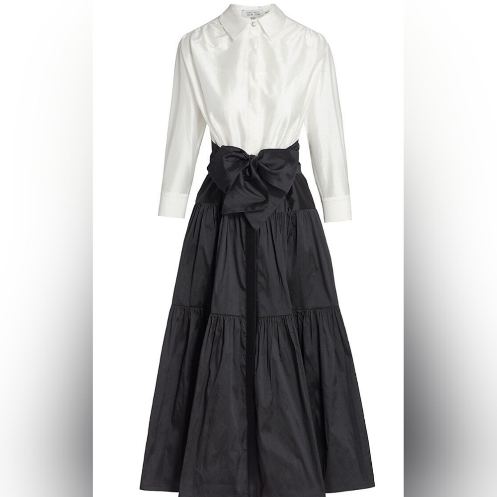 Rickie Freeman Fot Teri Jon Two Tone Bow Shirt Dress